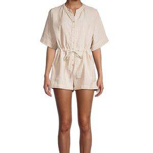 Heroes and dreamers shorts romper. Beige pinstripe. Size medium.